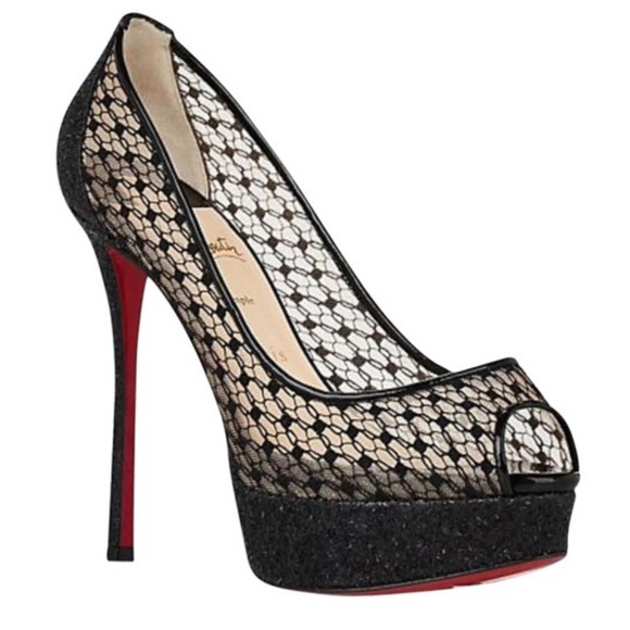 Christian Louboutin Platform Peep Toe Lace Patent Leather - Picture 4 of 9